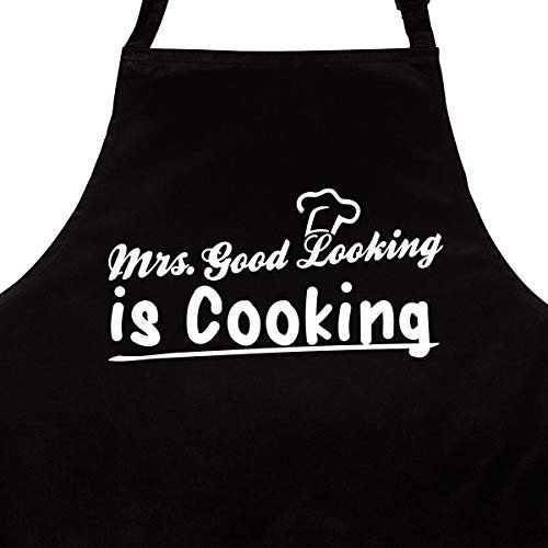 WANDKINGS Schürze Mrs Good Looking is Cooking - Grillschürze - Küchenschürze - Kochschürze - Latzschürze mit verstellbarem Nackenband