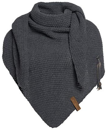 KNIT FACTORY - Dreiecksschal Coco - Damen Strickschal mit Wolle - Umschlagtuch für den Herbst und Winter - Winterschal - Dreieckstuch - Hochwertige Qualität - XXL Schal - 190 x 85 cm - Anthrazit