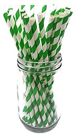 Premium Paper Straws [Pack of 25 Drinking Straws] by Picture Perfect Party (Green Stripes)