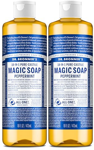 Dr. Bronner’s Pure-Castile Liquid Soap Shower and Travel Pack – Peppermint 16oz. (2 Pack)
