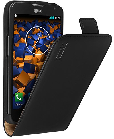 mumbi Echt Leder Flip Case kompatibel mit LG L70 Hülle Leder Tasche Case Wallet, schwarz