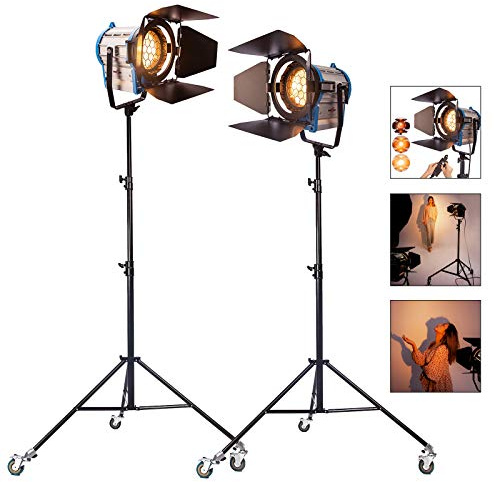 1000W Dimmer Built-in Fresnel Tungsten Video Spot Light with Light Stand, Camera Photographic Lighting for Theatres Music Concerts Stages Meetings Vlog, 2 Sets