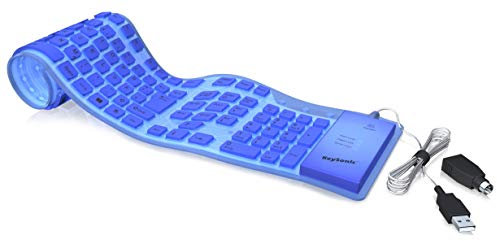 KeySonic ACK-109BL (DE) Kabelgebundene Silikontastatur (USB-PS/2-Kombo) im Full-Size-Layout, wasser-/staubdicht (blau)