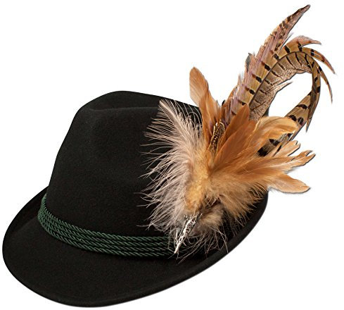 Alpenflüstern Damen Filz-Trachtenhut mit Fasanenfeder Schwarz (Schwarz 00), 55/57 cm (Herstellergröße: Medium)