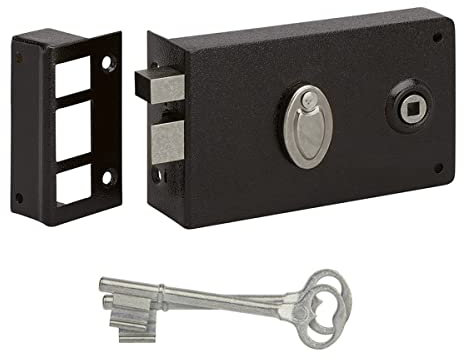 METALUX série 603 - Serrure en applique noire Gauche horizontale 1 point pêne dormant 1/2 tour avec clé L et gâche 140x80mm …