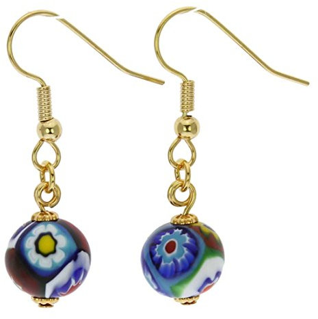 Glass Of Venice Pendientes italianos de cristal de Murano con diseño de gota con cuentas Millefiori multicolores, aretes de cristal de Murano para mujer