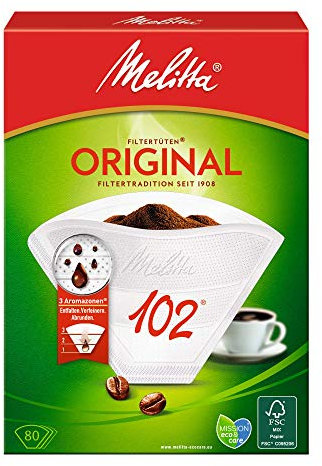 Melitta Filtertüten 102, 3 Aromazonen, Weiß, 80 Stück