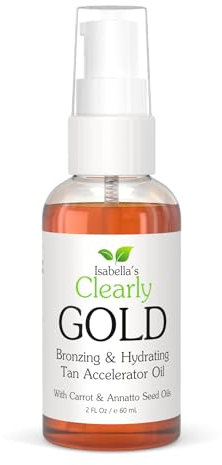 Isabella's Clearly GOLD, Natürliches Bräunungsöl | Feuchtigkeitsspendendes und hydratisierendes Körperöl mit Sonnenbeschleuniger | Gesunder, gebräunter Glanz mit Oliven-, Karotten- und Kokosnussöl