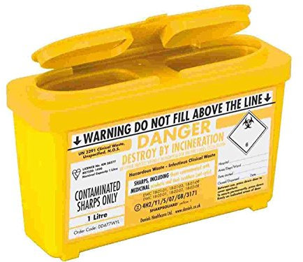 Sharpsguard Bin, 1 Litre, Yellow, Pack of 2