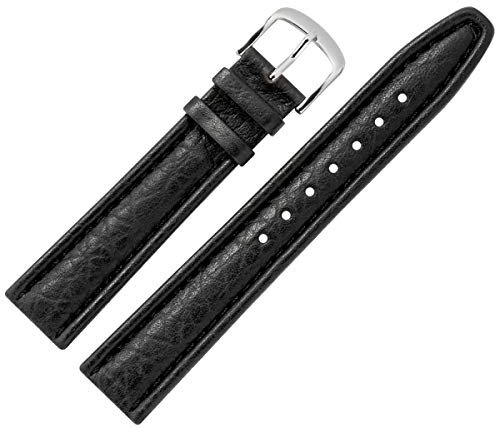 MARBURGER Uhrenarmband 18mm Leder Schwarz Silber Buffalo Prägung Mit Naht - Montage Set 7861810000120