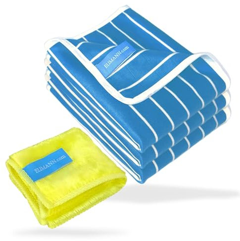 Elimann® Bambustücher – Streifenfreie Hochglanztücher 3er Set (50x40 cm)+ Spültuch Fett Plus, ideal für Küche, Bad, Auto, Spiegel, Fenster und mehr