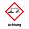 Gefahrstoffetiketten Ätzwirkung (GHS 05) mit Zusatztext darunter: Achtung 5,2 x 3,7cm Folie LE = 6 Etiketten
