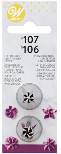 Wilton Douilles à Pâtisserie pour les Gauchers #106L, #107L, Douille Professionnelle Métallique Buse de Glaçage Réutilisable pour la Décoration de Gateaux, Muffins et de Cupcakes - Set/2