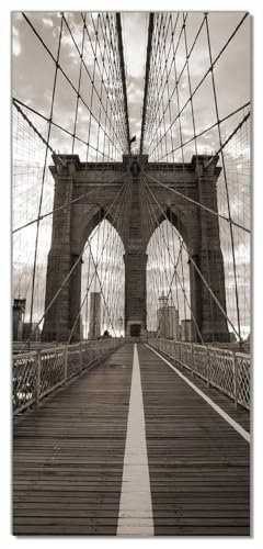 Wallario Selbstklebende Türtapete Brooklyn Bridge in New York - Türposter 93 x 205 cm Abwischbar, rückstandsfrei zu entfernen