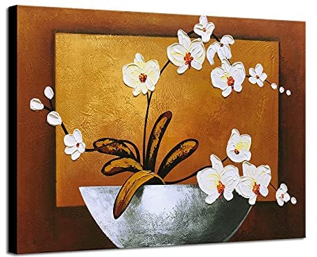 Wieco Art - Orchid Floral Oil Paintings on Canvas Wall Art for Living Room Bedroom Home Decorations Modern 100% Hand Painted Abstract Pretty Flower Art Work