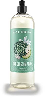 Caldrea Dish Soap, Biodegradable Dishwashing Liquid made with Soap Bark and Aloe Vera, Pear Blossom Agave Scent, 16 oz