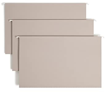 Smead TUFF® Heavy Duty Hanging File Folder with Easy Slide Tab,1/3-Cut Sliding Tab, 7 Times Stronger Than Standard Hanging Folders, Legal Size, Steel Gray, 18 per Box (64093)