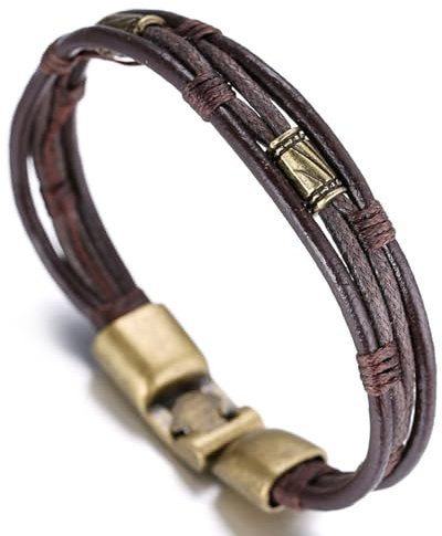 HALUKAKAH ● Retro ● Men's Leather Bracelet Vintage Style 8.66In/22cm with Free Giftbox