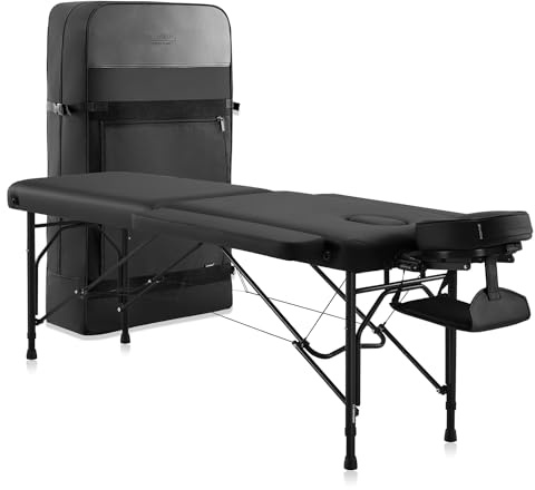 DR.LOMILOMI Tragbarer Massageliege, ultraleicht, Reisegröße, Aluminium, faltbar, breites Spa-Bett, Paket 302 Halia (schwarz, mit seitlichen Armverlängerungen)