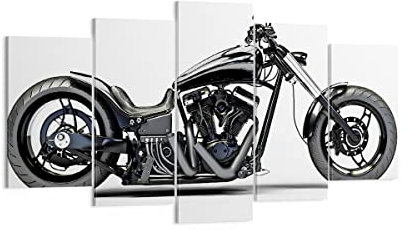 Wandbilder Dekoration Wohnzimmer Freiheit Motorrad Geschwindigkeit Stahl Bilder auf Leinwand 160x85cm Leinwandbild Schlafzimmer Set 5 teilige Kunstdruck Art Groß XXL Wanddeko Bild Canvas EA160x85-2512