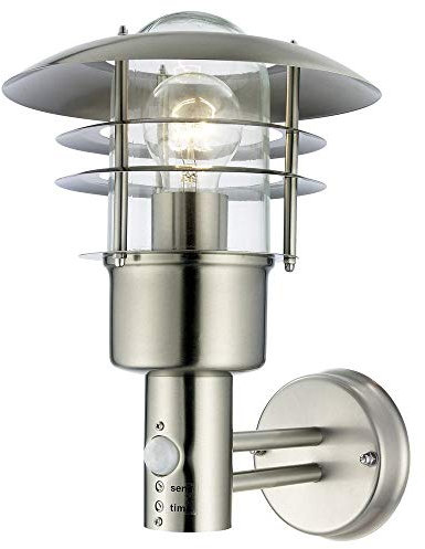 Action Wandleuchte, Serie Ferry, 1 x E27 / 46 W, 22 x 32,4 x 26 cm, 1-flammig mit Bewegungsmelder, edelstahl gebürstet roh 472401970510