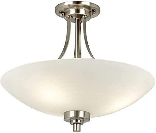 Hilton 3 Light Satin Chrome and Glass Semi Flush Ceiling Light Fitting