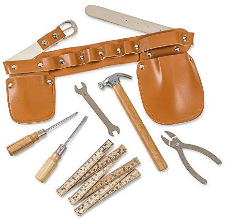 Dress Up America Pretend Play Carpentry Tool Belt Set - 7 Piece Carpentry Tool for Ages 8+