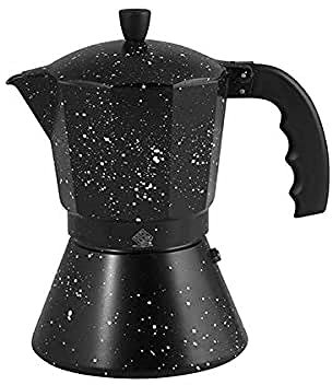HOME Caffettiera per 9 Tazze, con Fondo Induzione, Decoro Stone, Alluminio, Nero, 18x13x21 cm