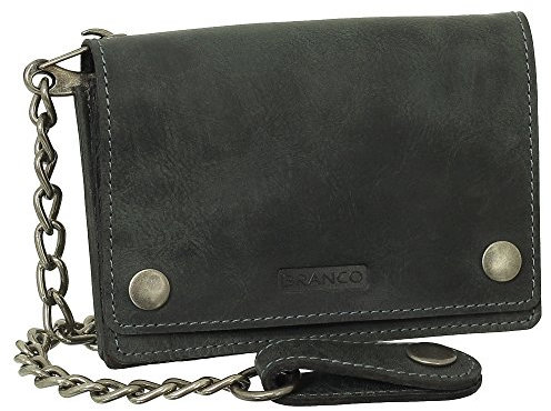 Bourse en cuir de luxe avec chaîne - Porte-monnaie pour motard - 13,5 cm Plusieurs couleurs : noir, marron, beige., Noir