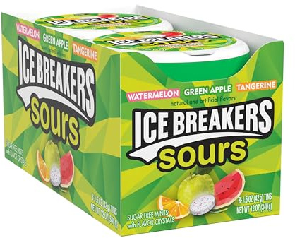 ICE BREAKERS Sours Assorted Fruit Sugar-Free Mints Tins, 1.5 oz, 8 ct