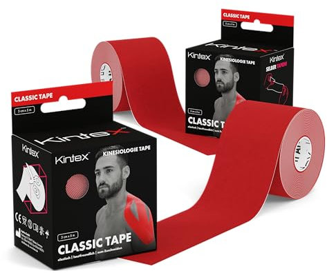 Kintex 2 Rollen Kinesiologie Tape Classic, 5 cm x 5 m, hautfreundliches & wasserfestes Kinesiologie Tape, Physio Tape, Medizinisches Tape (Rot)