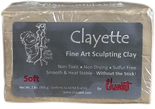 K-Musculo Chavant CLAYETTE Soft - 2 Lbs. Professional Oil Based Sulfur Free Sculpting Clay - Grey