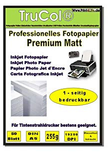 50 Blatt DIN A5 255g /m² Premium MATT Fotopapier hochweiß für Tintenstrahldrucker sofort trocken wasserfest lichtecht Flyerpapier Broschüren Vorlagen Grußkarten Photopapier Einladungskarte