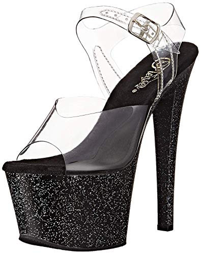 Pleaser SKY-308MG, Damen Plateau Sandalen, Schwarz (Schwarz (Clr/Blk Glitter)), 39 EU (6 Damen UK)