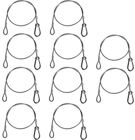 TSSS 10 Stück 65 cm Länge Sicherheit Edelstahl Seil Strick mit Karabinerhaken und Schlaufen Ende - 50 kg Tragfähigkeit Stahlseil Leine Safety Cables für Bühnenbeleuchtung