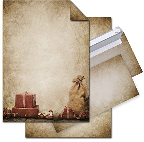 Logbuch-Verlag 100 Blatt Weihnachtsbriefpapier + 100 Kuverts Weihnachten Briefpapier für Kunden Mitarbeiter Freunde SET vintage A4 rot natur