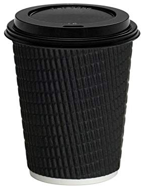 Disposable 12oz Black Coffee Cups with Black Lids x500