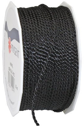 Präsent C.E. Pattberg Mosel Kordel schwarz, 50 m geflochtene Schnur für Geschenke, Päckchen, 2 mm Breite, Zubehör zum Dekorieren und Basteln, reißfestes Dekoband