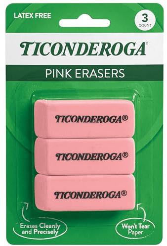Ticonderoga Wedge Erasers, Pink, 3 Count