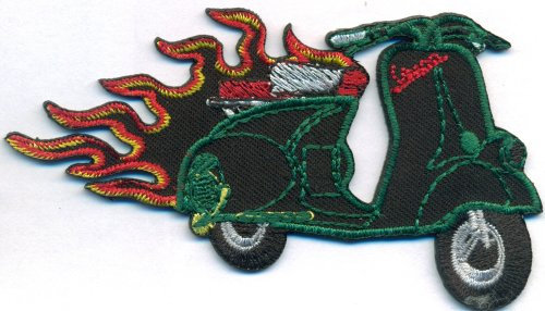 Biker Patch - Burning Vespa Motorradclub Patches zum aufnähen/aufbügeln | Motorrad Kutten Aufnäher Aufbügler für alle Stoffe & Leder | Moped Applikation Aufbügelbilder | 100x55mm