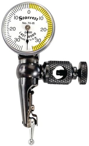 Starrett 711 Last Word Dial Test Indicator with Body Clamp and Case - White Half Shaded Face, .030 Range, 0-15-0 Dial Reading, .001 Graduation - 711FSZ