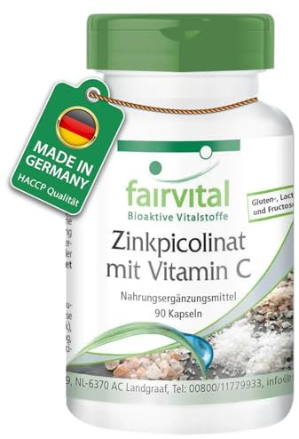 Fairvital | Zinkpicolinat Kapseln mit Vitamin C - 90 Kapseln - HOCHDOSIERT - VEGAN - mit 15mg Zink pro Kapsel