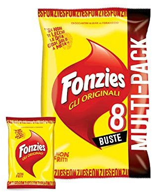 Fonzies Gli Originali, Croccantini di Mais al Formaggio, Cotti al Forno, 188g (multipack 8 bustine da 23,5g)