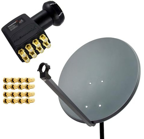 PremiumX Satelliten-Komplettanlage 80cm Satellitenschüssel ALU Anthrazit Satellitenantenne Octo LNB F-Stecker, SAT bis 8 Teilnehmer