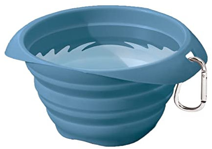 Kurgo Collaps-A-Bowl Faltbarer Hundenapf, tragbar, Reisenapf, Futterschale und Wasserschale, Reise-Accessoire, mit Karabiner, ca. 710 ml, Blau