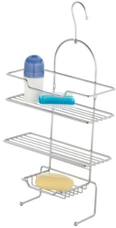 axentia Hängeregal Escala in Silber verchromt, Duschregal inkl. Befestigungsmaterial, Badregal mit zwei Böden, Seifenschale und zwei Haken, Maße: ca. 25 x 10,5 x 49 cm