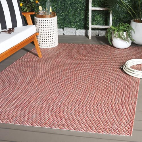 SAFAVIEH Zeitgenössische Teppich für Wohnzimmer, Esszimmer, Schlafzimmer - Courtyard Collection, Kurzer Flor, Rot und Beige, 201 X 290 cm