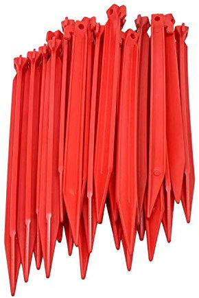 ToCi 24 x Kunststoff-Heringe 30 cm – Lange Zeltnägel mit T-Profil & Öse in Rot - Zeltbefestigung für weiche & sandige Böden - Camping-Heringe für Zelt, Garten, Trekking & Outdoor