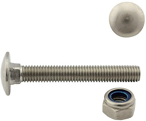 Flachrundschrauben/Schlossschrauben mit Sicherungsmuttern (Stoppmuttern) - M6x40 - (25 Stück) - Vollgewinde - DIN 603 / DIN 985 - Edelstahl A2 (V2A) - SC603 / SC985