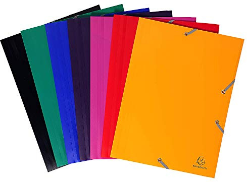Exacompta 55900E Premium Einschlagmappe. Aus starkem Kunststoff DIN A4 mit 2 Gummizügen und 3 Klappen 1 Stück Zufallsfarbe Sammelmappe Dokumentenmappe ideal für Büro und Schule